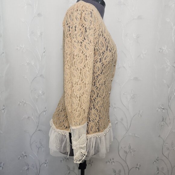 A'Reve Lace Button-up Cardigan/Blouse with Ruffled Accent - Picture 2 of 11
